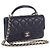 Portacellulare Chanel Black CC Quilted Lambskin con manico superiore e catena Nero