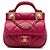 Portacarte Lady Chanel in vitello matelassé rosa con borsa a manico superiore e catena