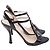 Sandali con tacco T-Strap in pelle verniciata nera con cristalli Prada Nero
