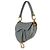 Borsa Saddle Media in vitello grana blu grigio Christian Dior Marrone - vista 3