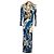 Emilio Pucci Vestido Maxi Estampado de Manga Comprida Branco Azul Cinza Azul escuro