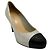 Chanel Pumps in texturiertem Silber-Metallic mit schwarzer Kappe
