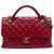 Borsa Satchel con manico Chanel Medium in vitello glassato rosso Castle Rock