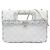 Bolsa Chanel em couro de bezerro envelhecido acolchoado branco com acabamento em tweed CC e alça recortada