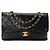 CHANEL - Vintage schwarze glatte Leder Classic/Timeless Chanel Schultertasche