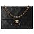 CHANEL - Borsa a tracolla Classic/Timeless Simple Flap in pelle liscia nera vintage Nero
