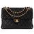 CHANEL - Vintage Double Side Classic/Timeless Schultertasche aus schwarzem Glattleder