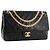 CHANEL - Vintage schwarze glatte Leder Classic/Timeless Chanel Schultertasche - Ansicht 2