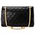 CHANEL - Vintage schwarze glatte Leder Classic/Timeless Chanel Schultertasche - Ansicht 3