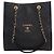 Chanel Shopping Tote aus schwarzem gestepptem Lammleder mit CC