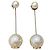 Brincos pendentes Chanel de pérolas com logo CC Branco Dourado