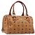 Borsa Boston MCM Logogram Vicetos PVC Pelle Marrone Oro Auth 204073 D'oro