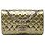 Chanel Gold Medium Classic Striated Patent Double Flap Golden