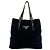 Tote Prada Triangle Logo Shopper aus Canvas und Leder Schwarz