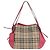 Saco Tote de Ombro Burberry Nova Check em Couro e Lona Rosa Bege