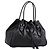 Bolso Tote PRADA de cuero negro plata Auth 205973M