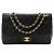 CHANEL - Vintage schwarze glatte Leder Classic/Timeless Simple Flap Schultertasche