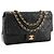 CHANEL - Vintage schwarze glatte Leder Classic/Timeless Simple Flap Schultertasche - Ansicht 2