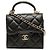 Chanel Schwarze CC gesteppte Lammleder Top Handle Flap Clutch mit Kette