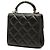 Chanel Schwarze CC gesteppte Lammleder Top Handle Flap Clutch mit Kette - Ansicht 2