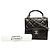 Chanel Schwarze CC gesteppte Lammleder Top Handle Flap Clutch mit Kette - Ansicht 8