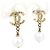 Boucles d'oreilles pendantes Chanel dorées et blanches - vue 2