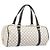 Céline CELINE Macadam Canvas Boston Bag PVC Leather White Gold Auth 206111V Weiß Golden