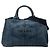 Borsa Tote Satchel Prada Denim Canapa Logo blu