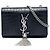 Autre Marque Saint Laurent Black Small Croc Embossed Leather Monogram Kate Tassel Crossbody Nero
