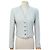 CHANEL SHORT JACKET LOGO BUTTONS P14754 M 38 LIGHT BLUE WOOL TWEED JACKET