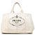 Borsa Tote Satchel Prada Large Canvas Canapa Logo Bianca Bianco