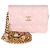 Chanel Mini Wallet On Chain aus gestepptem Lammleder in Hellrosa mit Schmucksteinen Pink