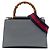 Bamboo Bolsa Satchel Gucci Nymphaea Small em couro de bezerro cinza com Bambu e Web Marrom