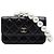 Clutch Chanel in pelle di agnello matelassé nera con Maxi Pearls e catena Nero