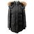 Casaco Puffer Mackage Preto com Mangas de Couro e Capuz com Detalhe em Pele