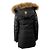 Casaco Puffer Mackage Preto com Mangas de Couro e Capuz com Detalhe em Pele - vista 3