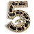 Broche de couro com strass Chanel B23P No.5 Coco Mark Preto Dourado