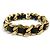 VINTAGE CHANEL BRACELET BLACK INTERLACED CHAIN AND LEATHER T18.5 CM GOLD-TONE METAL BANGLE Golden
