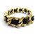 VINTAGE CHANEL BRACELET BLACK INTERLACED CHAIN AND LEATHER T18.5 CM GOLD-TONE METAL BANGLE Golden - view 2