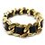 VINTAGE CHANEL BRACELET BLACK INTERLACED CHAIN AND LEATHER T18.5 CM GOLD-TONE METAL BANGLE Golden - view 4