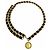 CHANEL Vintage Coco Mark Ledergürtel mit Doppelkette und Münzmuster Schwarz Golden