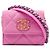 Portamonete Chanel 19 Flap in denim matelassé rosa con catena