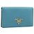 Tarjetero PRADA piel Saffiano Turquoise Blue Gold Auth BA16080A Dorado Turquesa