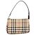 BURBERRY Nova Check Handtasche PVC Leather Beige Silver Auth ka6510A Silber