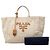 Prada Triangle Logo Plate Tote Bag Beige Cream - view 6