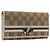 Cartera larga GUCCI GG Canvas Web Sherry Line Beige Gold Auth 205505V