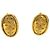 Brincos de pressão ovais Crown Chanel CC banhados a ouro Dourado