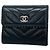 Chanel Tri-fold Portemonnaie aus schwarzem Lammleder