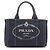Prada Canapa Tote Baltico em algodão e couro azul marinho Vermelho - vista 3