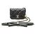 Chanel Mini Bolsa de Ombro Conversível em Pele de Cordeiro Matelassê com Fita e Corrente Preto